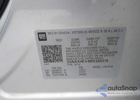 2021 Chevrolet Equinox Fwd Ls from USA, damaged, VIN 3GNAXHEV4MS169379
